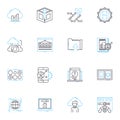 Virtual platform linear icons set. Virtuality, Cyberworld, Digitalization, Simulacrum, Cyberspace, Synthetic, Emulation Royalty Free Stock Photo