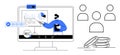 Virtual Presentation with Data Charts, Audience Icons, and Financial Elements Representation Royalty Free Stock Photo