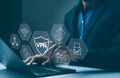 Virtual private network encryption connection concept. Using VPN for secure internet access. A businessman securely accesses the
