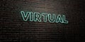 VIRTUAL -Realistic Neon Sign on Brick Wall background - 3D rendered royalty free stock image