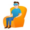 Virtual reality in armchair icon, cartoon style Royalty Free Stock Photo