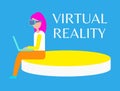 Virtual Reality Banner Woman in Headset Sitting Royalty Free Stock Photo