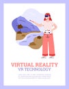 Virtual reality banner with woman in VR glasses cartoon vector illustration. Royalty Free Stock Photo