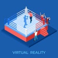 Virtual reality boxing match on isometric playground vector illustration