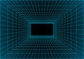 Virtual reality building inside structure. Perspective grid of empty studio. Matrix data visualization. Vector