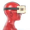Virtual reality cardboard headset on color female plastic mannequin head, high quality isolated render Royalty Free Stock Photo