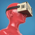 Virtual reality cardboard headset on color female plastic mannequin head, high quality isolated render Royalty Free Stock Photo