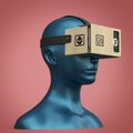 Virtual reality cardboard headset on color female plastic mannequin head, high quality isolated render Royalty Free Stock Photo