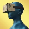 Virtual reality cardboard headset on color female plastic mannequin head, high quality render Royalty Free Stock Photo