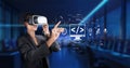 Virtual Reality and Coding Integration for Modern Web Development and Programming Solutions in a Futuristic Workspace Royalty Free Stock Photo
