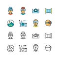 Virtual reality, virtual computer, visual communication innovation future technologies thin line icons vector set
