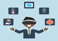 Virtual reality concept as illustration of business man using VR headset