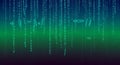Digital matrix code streams downwards in bright neon blue and green colors creating abstract background effect Royalty Free Stock Photo