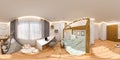 Virtual reality, 360 degrees seamless panorama. Children`s playroom and bedroom in the Scandinavian style