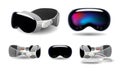Virtual reality device set accessories element vector next gen, vision pro in different overview