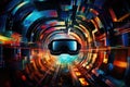 Virtual Reality Device in Tunnel, Immersive Experience for Virtual Environments, Abstract visualization of the inside of a virtual