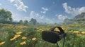 A virtual reality environment showing a peaceful meadow utilized in cognitive behavioral therapy for individuals with Royalty Free Stock Photo