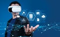 Virtual Reality Experience in Data Storage and Cloud Computing for Online Management Solutions with Technology in Focus Royalty Free Stock Photo