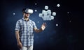 Virtual reality experience. Technologies of the future. Mixed media Royalty Free Stock Photo