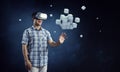 Virtual reality experience. Technologies of the future. Mixed media Royalty Free Stock Photo