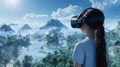 Virtual reality exploration in lush landscape Royalty Free Stock Photo