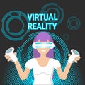 Virtual Reality Gaming Woman Wearing Vr Glasses Hold Game Controller Modern Technology Concept Royalty Free Stock Photo