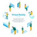 Virtual Reality Glasses Concept with People 3d Banner Card Circle Isometric View. Vector Royalty Free Stock Photo