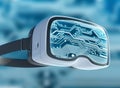 Virtual reality glasses, futuristic hacker, internet technology and network concept