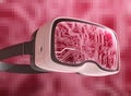 Virtual reality glasses, futuristic hacker, internet technology and network concept