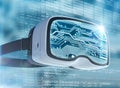 Virtual reality glasses, futuristic hacker, internet technology and network concept