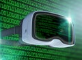 Virtual reality glasses, futuristic hacker, internet technology and network concept