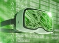 Virtual reality glasses, futuristic hacker, internet technology and network concept