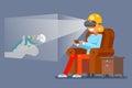 Virtual Reality Glasses Gamer Young Girl Playing Game Sit Armchair Cartoon Character Flat Design Vector Illustration Royalty Free Stock Photo