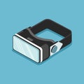 Virtual reality glasses. Isometry. Vector isometric illustration. Illustration of black VR glasses isolated on blue