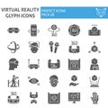 Virtual reality glyph icon set, augmented reality symbols collection, vector sketches, logo illustrations, game