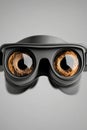 Virtual reality goggles with abstract brown eyes, suggesting immersive metaverse experiences. Advanced digital vision. Royalty Free Stock Photo