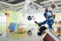 Virtual Reality headset on a black male playing soccer. Mixed media Royalty Free Stock Photo