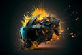 Virtual reality headset burning and exploding. Abstract Video games and Metaverse concept. Generative Ai
