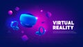 Virtual reality headset and controllers for gaming. VR helmet. Metaverse technology banner template