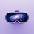 Virtual Reality Headset with Galaxy Display on Lilac Background Royalty Free Stock Photo