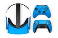 Virtual reality headset with gaming controllers, isolated on white background with clipping path, concept of immersive gaming Royalty Free Stock Photo