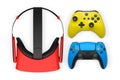 Virtual reality headset with gaming controllers, isolated on white background with clipping path, concept of immersive gaming Royalty Free Stock Photo