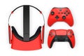 Virtual reality headset with gaming controllers, isolated on white background with clipping path, concept of immersive gaming Royalty Free Stock Photo