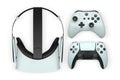 Virtual reality headset with gaming controllers, isolated on white background with clipping path, concept of immersive gaming Royalty Free Stock Photo