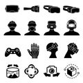 Virtual reality and headset glasses vector icons. Simulation game and vr computer sensor device symbols