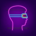 Virtual reality headset neon icon. VR glasses, Cyberspace. Virtual augmented reality. Vector stock illustration.
