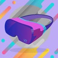 Virtual reality headset neon poster. VR helmet. Metaverse technology banner template.