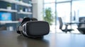 Virtual reality headset showcased on an office desk for immersive digital experiences