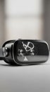 Virtual reality headset with a sleek black design and reflective surface. The front panel Royalty Free Stock Photo