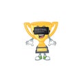 Virtual reality icon character gold trophy with mascot